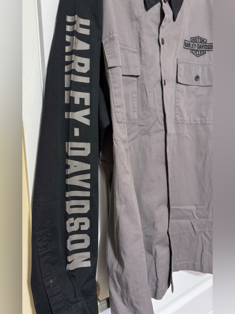 Men’s Harley-Davidson colour block Black and Gray Button Down Shirt -3XL